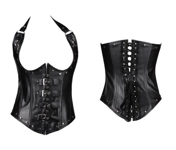 Leatherlook cuploze halter corset